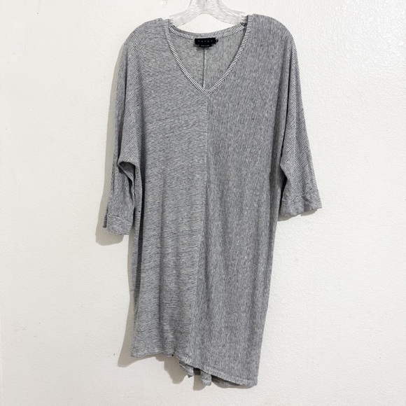 Hatch Maternity The Maley T-Shirt Linen Mini Dress in Black & White Micro Stripe - Picture 4 of 9